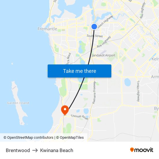 Brentwood to Kwinana Beach map