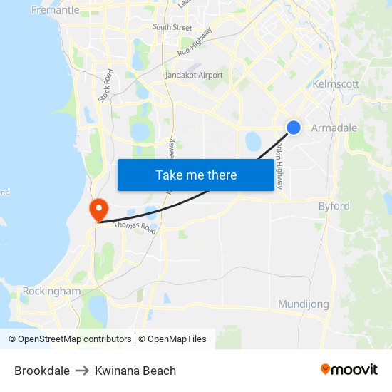 Brookdale to Kwinana Beach map