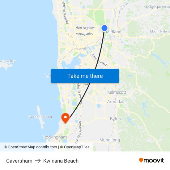 Caversham to Kwinana Beach map