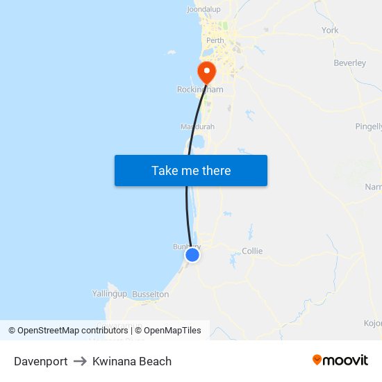 Davenport to Kwinana Beach map