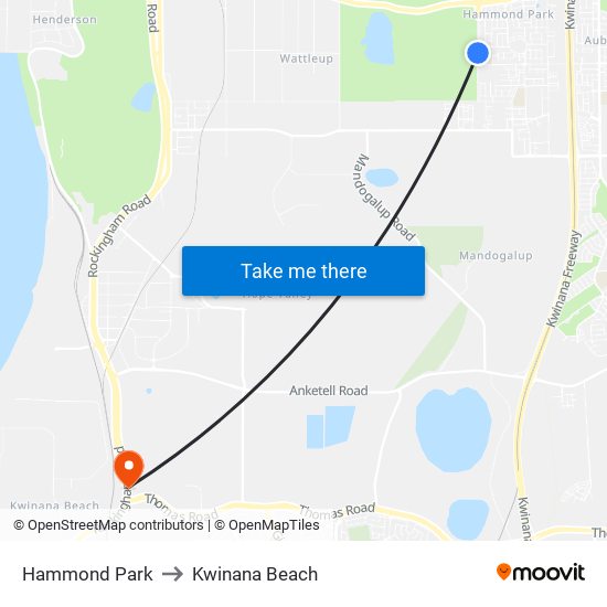 Hammond Park to Kwinana Beach map