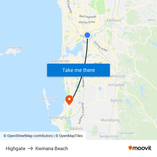 Highgate to Kwinana Beach map