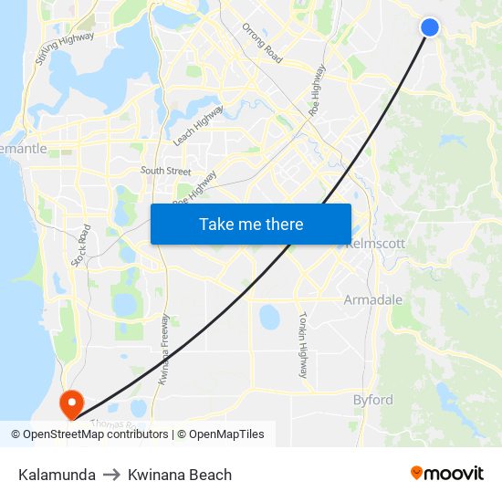 Kalamunda to Kwinana Beach map
