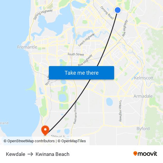 Kewdale to Kwinana Beach map
