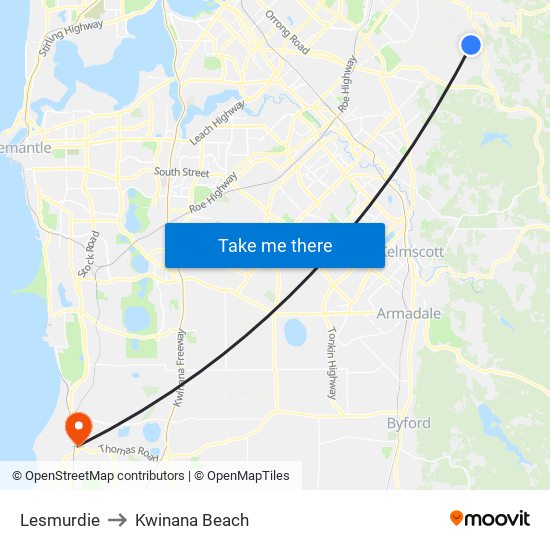Lesmurdie to Kwinana Beach map