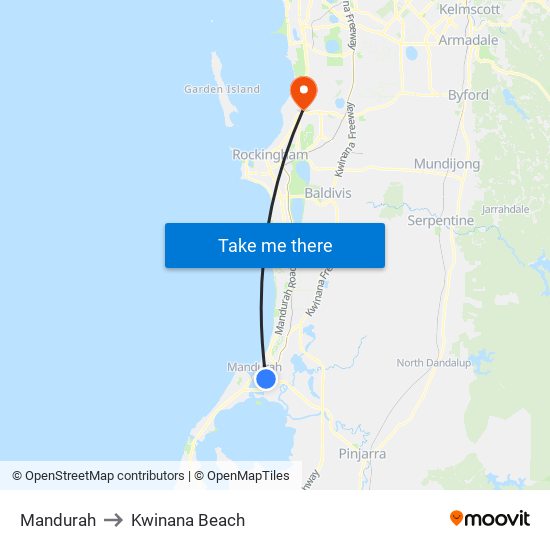 Mandurah to Kwinana Beach map