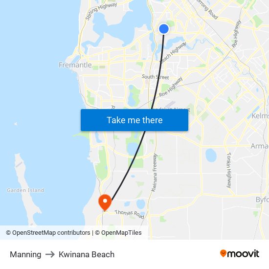 Manning to Kwinana Beach map