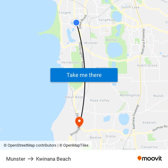 Munster to Kwinana Beach map