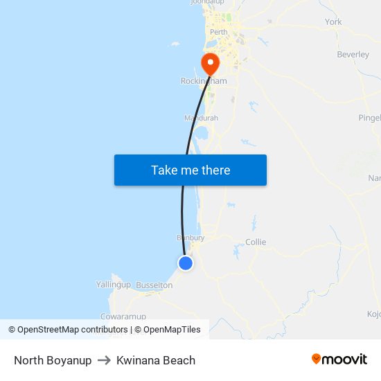 North Boyanup to Kwinana Beach map