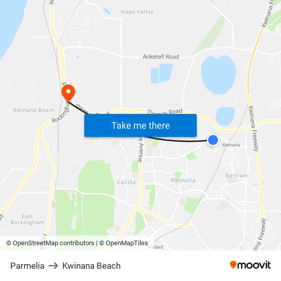 Parmelia to Kwinana Beach map