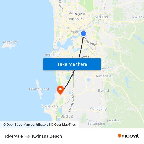 Rivervale to Kwinana Beach map