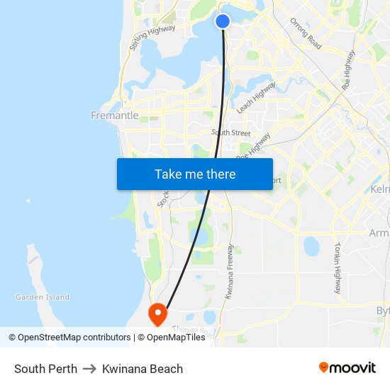 South Perth to Kwinana Beach map