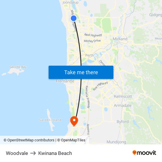Woodvale to Kwinana Beach map