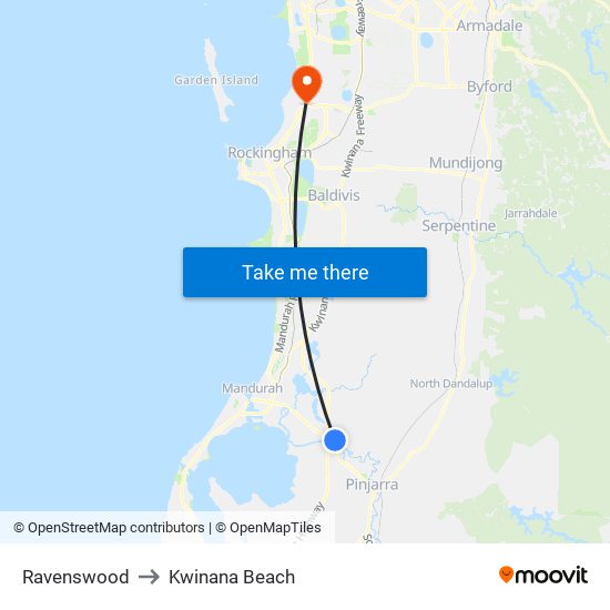 Ravenswood to Kwinana Beach map