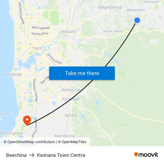 Beechina to Kwinana Town Centre map