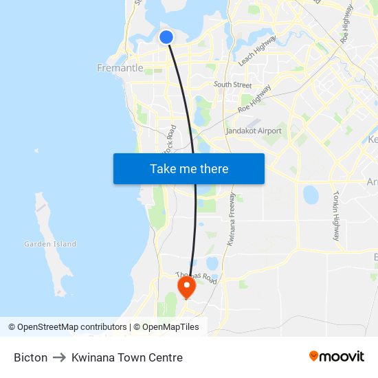 Bicton to Kwinana Town Centre map