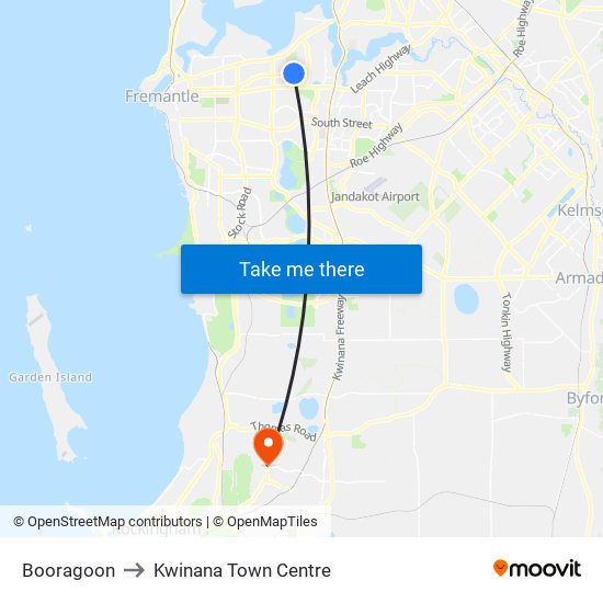 Booragoon to Kwinana Town Centre map