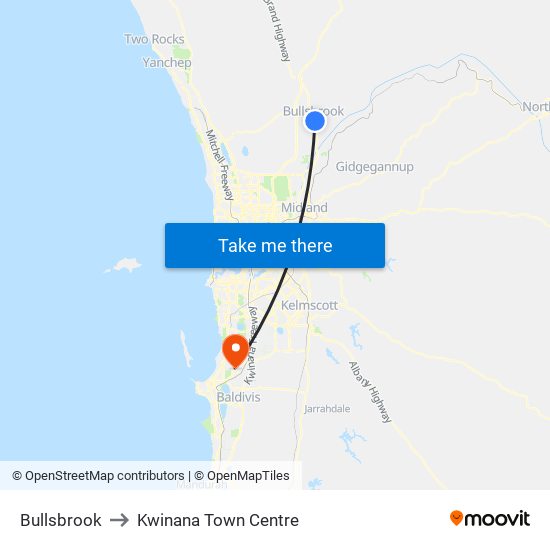 Bullsbrook to Kwinana Town Centre map