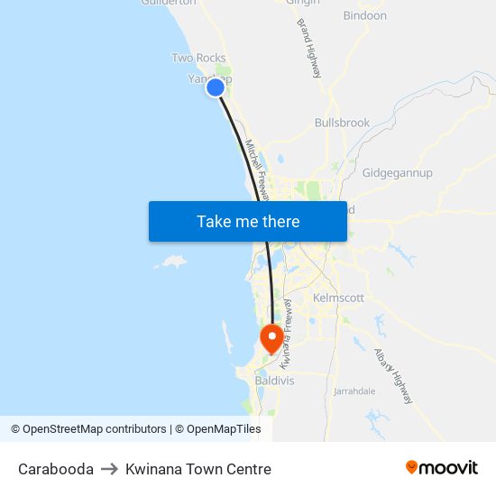 Carabooda to Kwinana Town Centre map