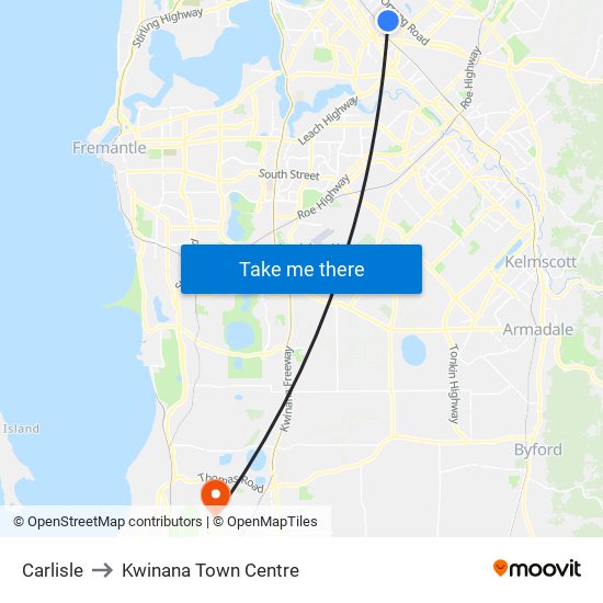 Carlisle to Kwinana Town Centre map