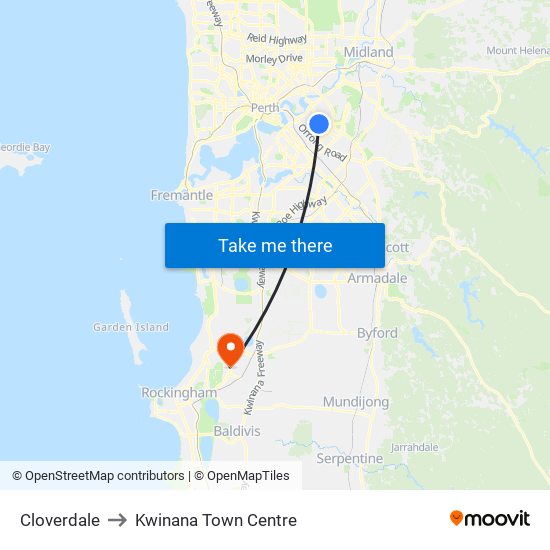 Cloverdale to Kwinana Town Centre map