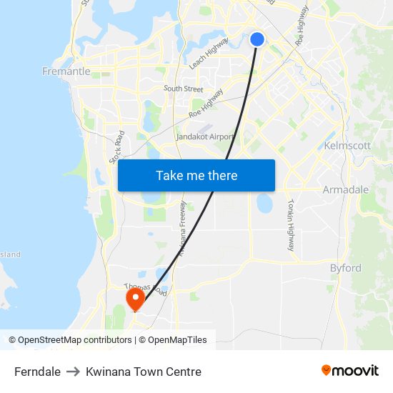 Ferndale to Kwinana Town Centre map