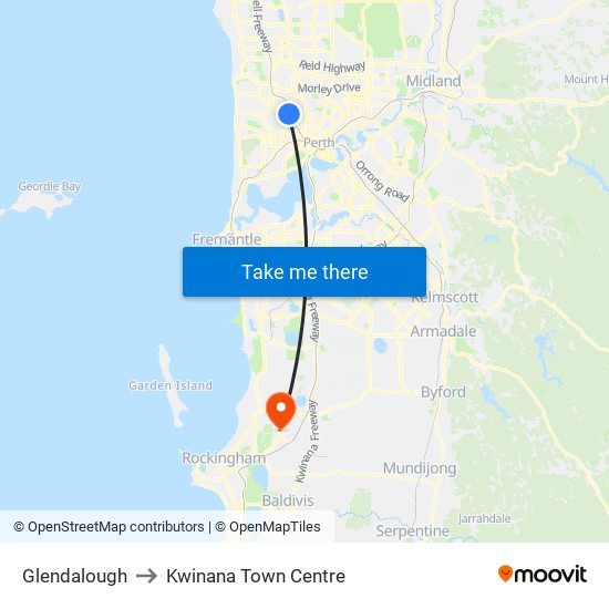 Glendalough to Kwinana Town Centre map