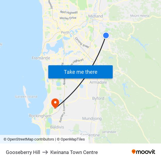 Gooseberry Hill to Kwinana Town Centre map