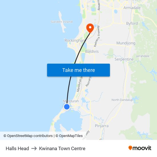 Halls Head to Kwinana Town Centre map