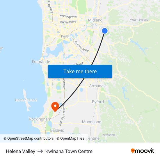 Helena Valley to Kwinana Town Centre map