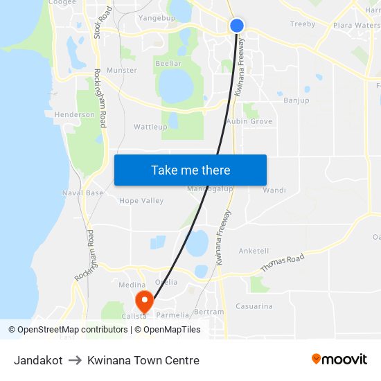 Jandakot to Kwinana Town Centre map