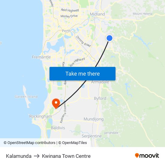 Kalamunda to Kwinana Town Centre map