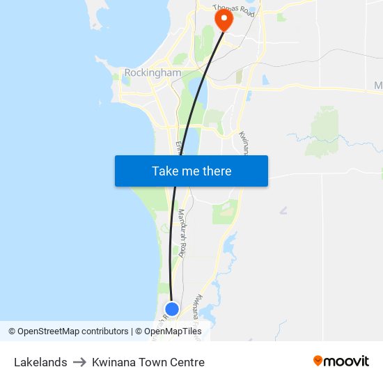 Lakelands to Kwinana Town Centre map