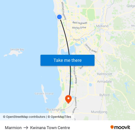 Marmion to Kwinana Town Centre map