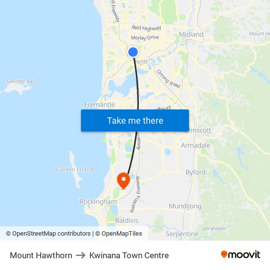 Mount Hawthorn to Kwinana Town Centre map