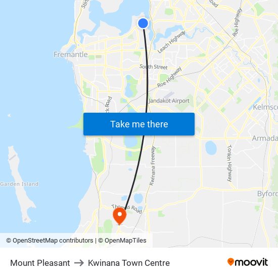 Mount Pleasant to Kwinana Town Centre map