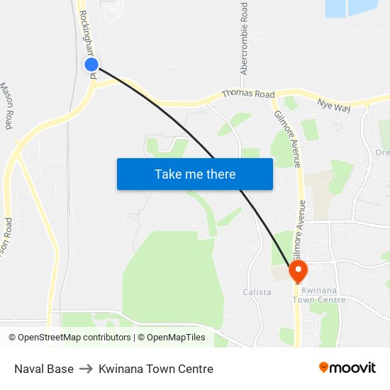 Naval Base to Kwinana Town Centre map