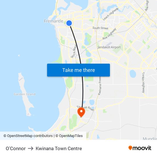 O'Connor to Kwinana Town Centre map