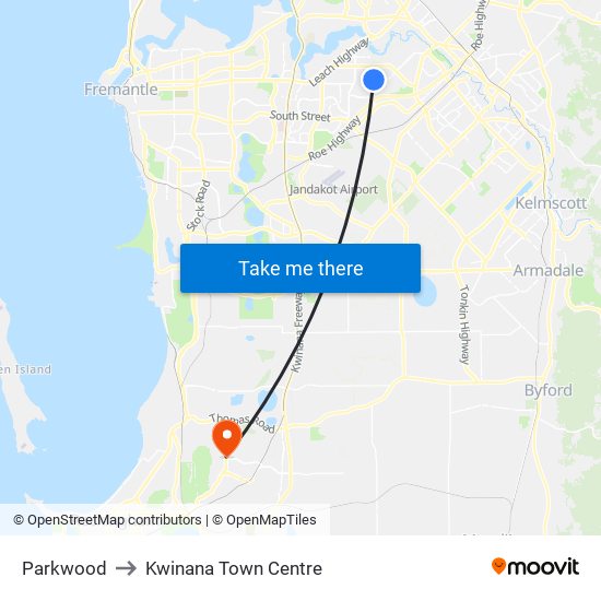 Parkwood to Kwinana Town Centre map