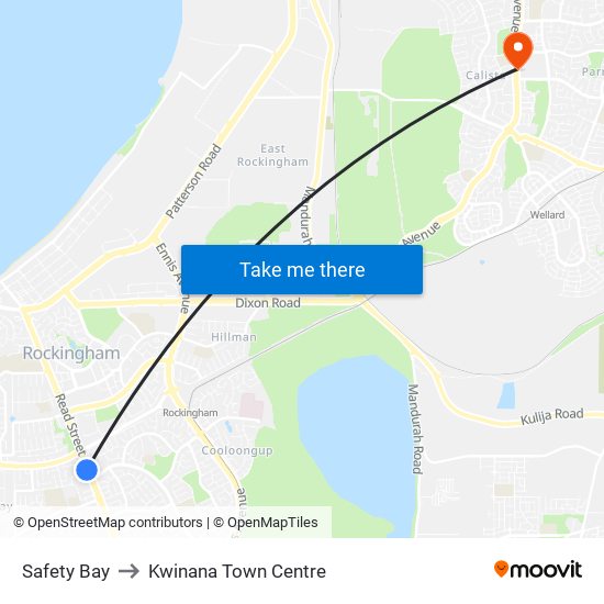 Safety Bay to Kwinana Town Centre map