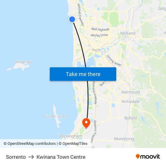 Sorrento to Kwinana Town Centre map