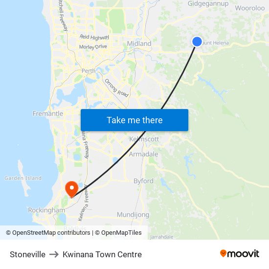 Stoneville to Kwinana Town Centre map