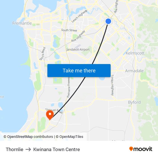 Thornlie to Kwinana Town Centre map