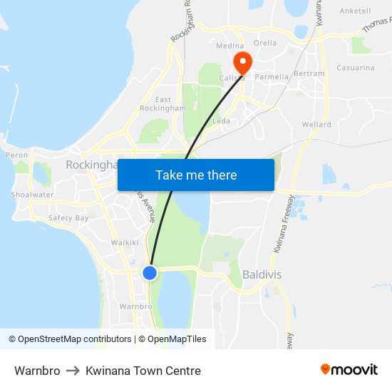 Warnbro to Kwinana Town Centre map