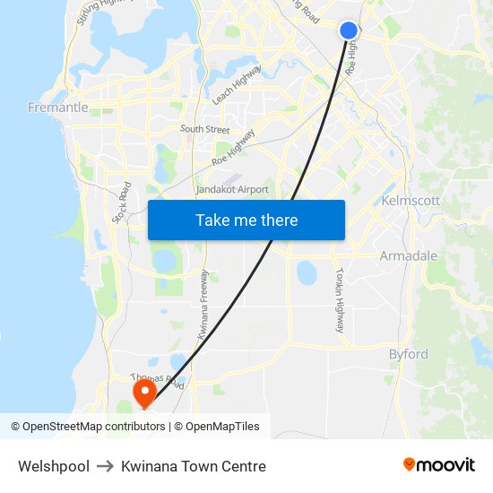 Welshpool to Kwinana Town Centre map