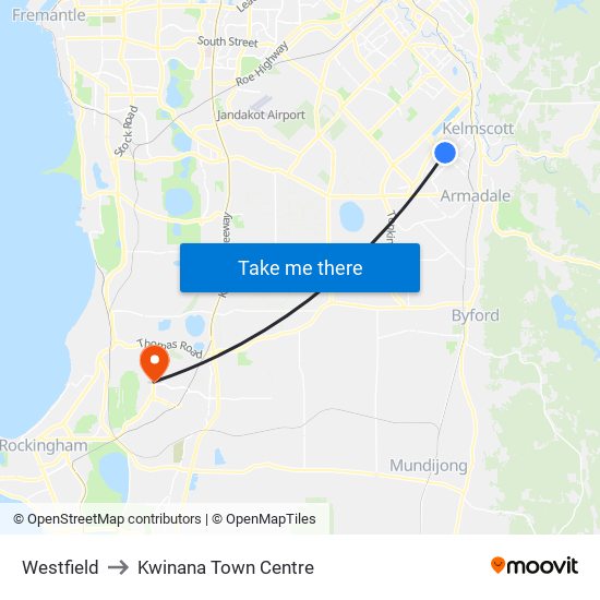 Westfield to Kwinana Town Centre map