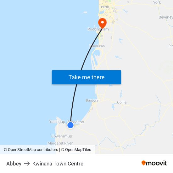 Abbey to Kwinana Town Centre map