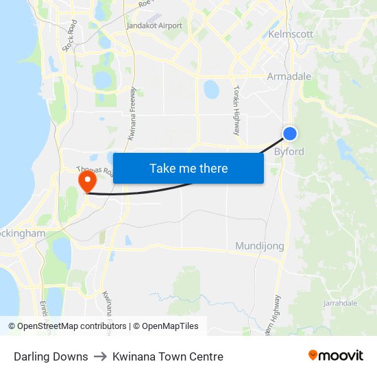 Darling Downs to Kwinana Town Centre map