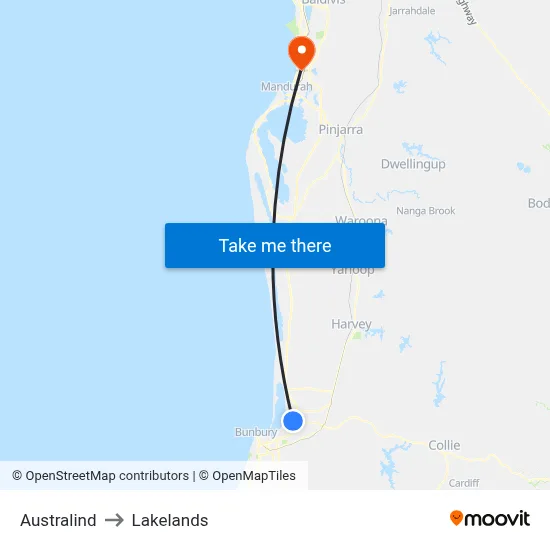 Australind to Lakelands map