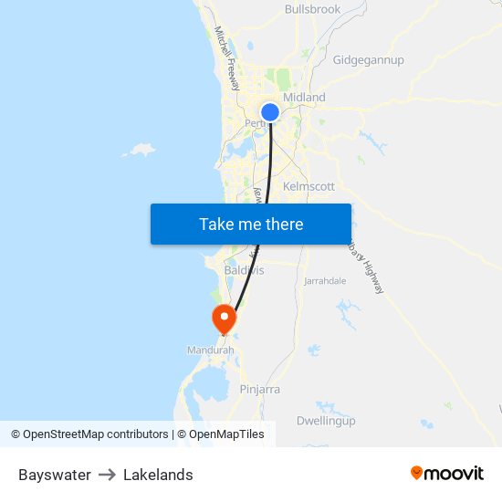 Bayswater to Lakelands map